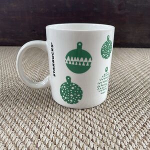 STARBUCKS White Green 12 oz CHRISTMAS Holiday BALL Ornaments COFFEE CUP Mug 2016